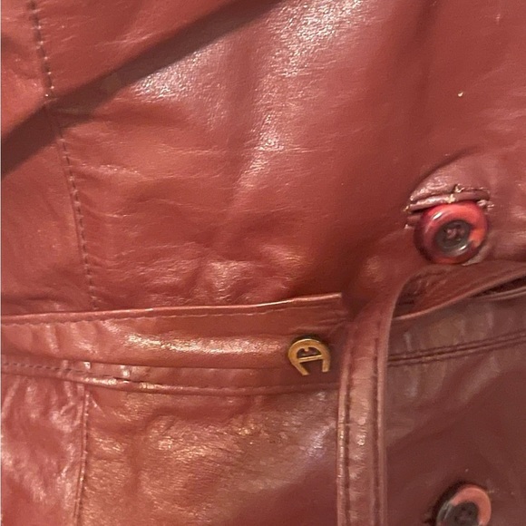 Etienne Aigner Button Down Red Belted Leather Jacket Women's Size 8 - Picture 5 of 16